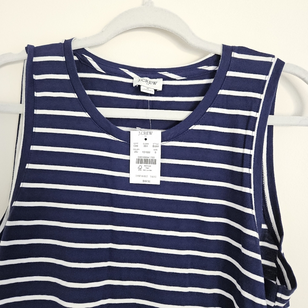 NWT J.Crew Sleeveless Striped Knit Tiered Mini Dress Navy Blue S Small Cotton - Picture 3 of 4
